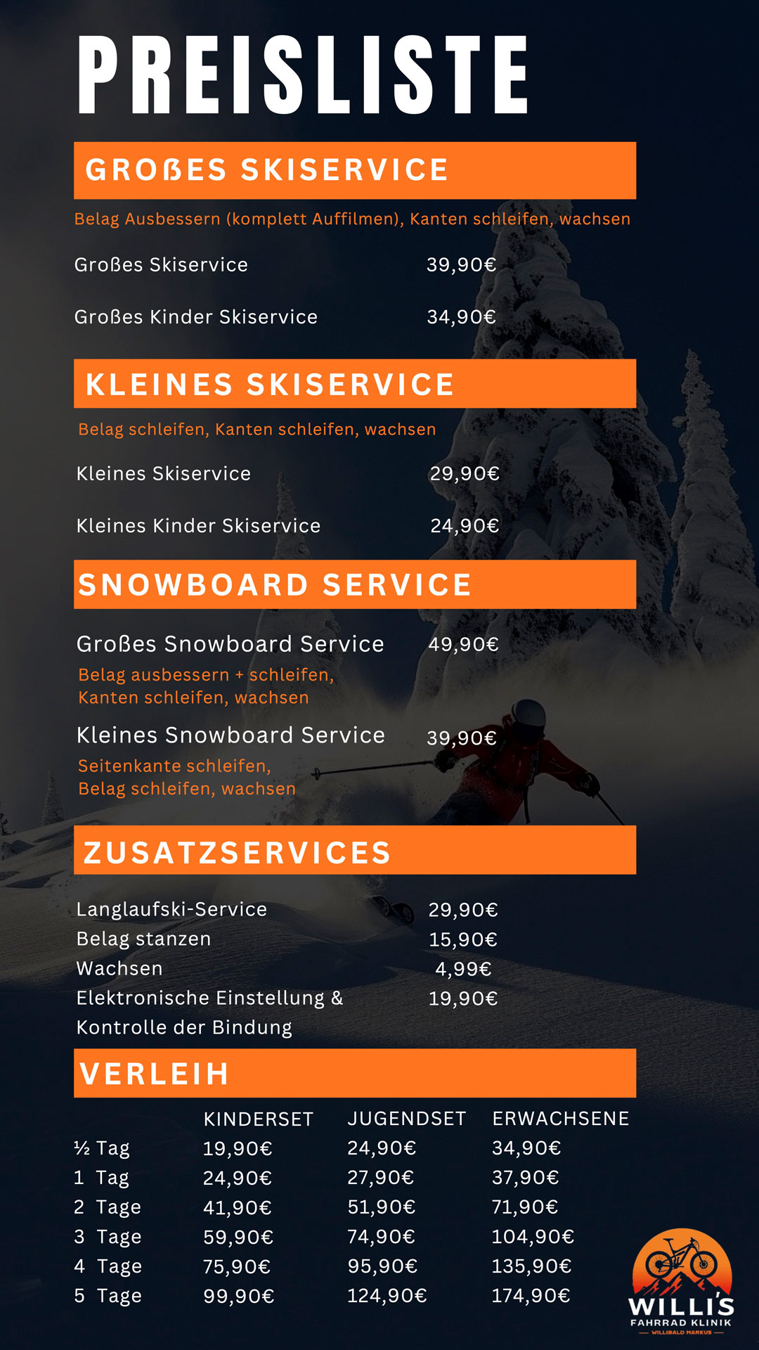 Skiservice Preisliste